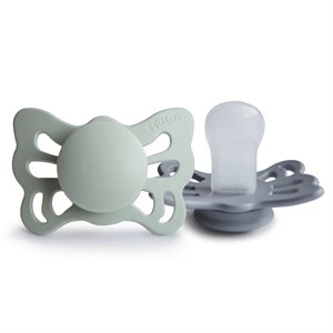FRIGG Butterfly - Anatomical Silicone 2-pack Pacifiers - Sage/Great Gray - Size 1